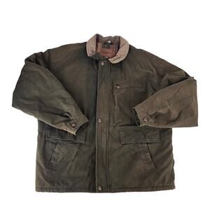 Vintage Woodsman Blanket Lined Canvas Flap Pockets Jacket Leather Collar Men XXL